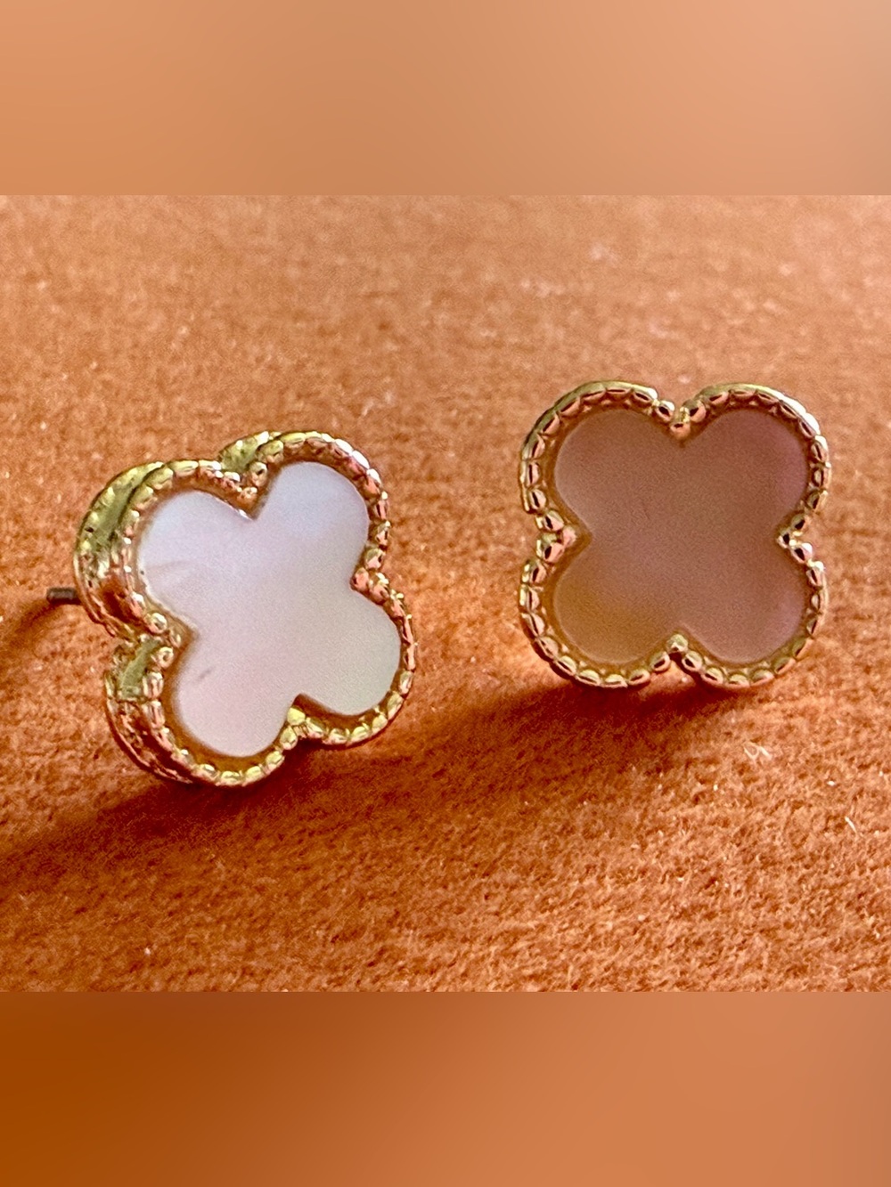 Clover Alhambra Inspired Stud Earrings Gold Plating Mother of Pearl